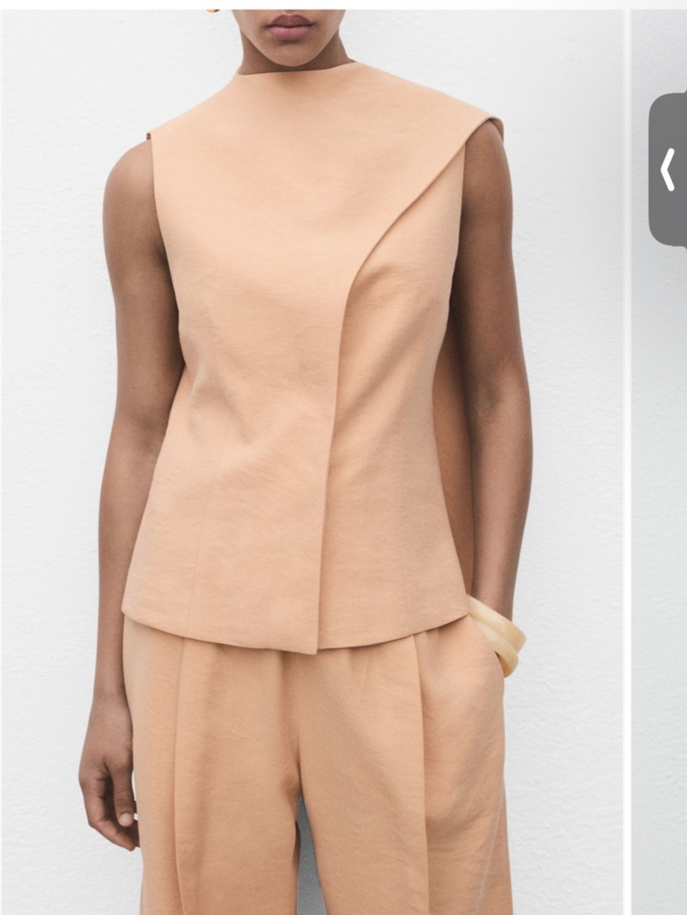 MANGO Set ! Peachy Nude Pants Set Sleeveless Tailored Wide-Leg Top Lyocell S/M - Picture 2 of 11